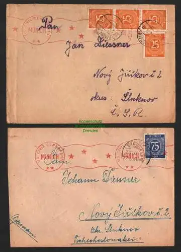 B8586 2x Brief BAZ München 1946 Zensur US Civil Censorship Tschechoslowakei