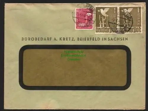 B8411 Brief SBZ Zehnfach Frankatur Beierfeld Erzgeb. 28.6.48 240 Pfennig