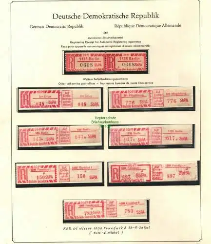 B8497 DDR Einschreibezettel Einschreibemarke SbPA Zettel 1200 Frankfurt 8 m RRR