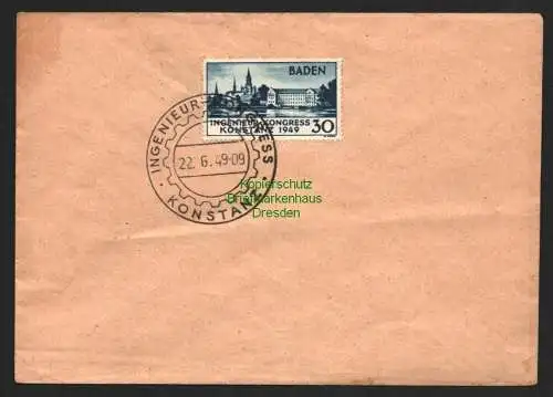 B8449 Französische Zone Baden Ingenieur Kongress 1949 Konstanz FDC 46 I 22.6.49