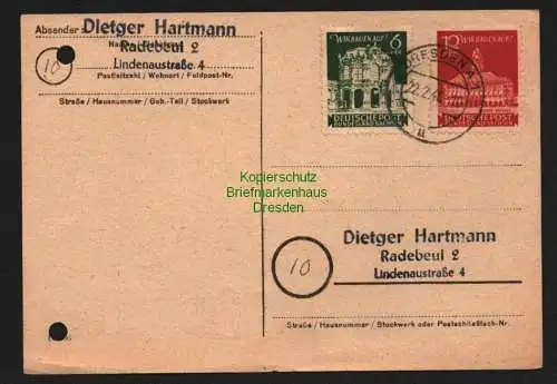 B8528 Postkarte SBZ 64 65 Ostsachsen Dresden A1 nach Radebeul