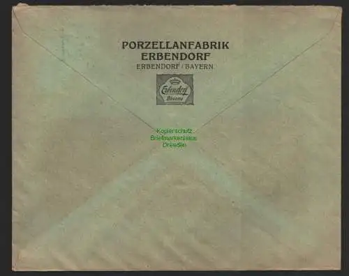 B8839 DR Brief Bahnpost Erbendorf - Reuth 1933 Porzellanfabrik Bayern Bavaria