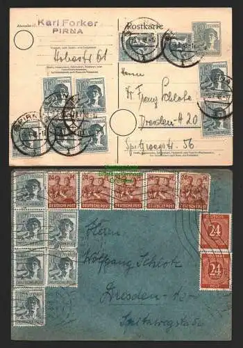 B8468 SBZ Währungsreform 1948 Postkarte Zehnfach 10x 12 Pfg. Wertstempel