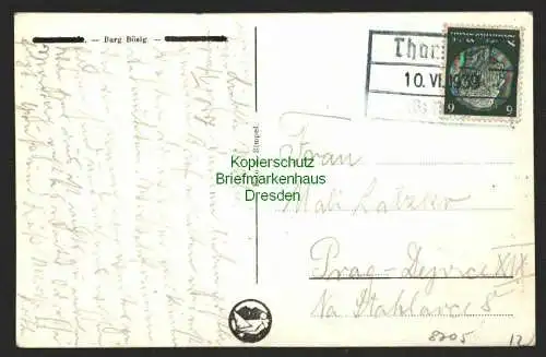 B8705 AK Burg Bösig 1939 Notstempel Befreiungsstempel Thammühl