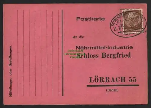 B8826 DR Postkarte Bahnpost Schneidemühl - Belgard 1935 Zug 742 Lörrach