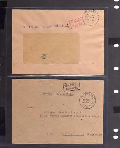 B859 2x SBZ Brief Karte Gebühr bezahlt 1945 Zerbst Deutsch - Geschäftlich