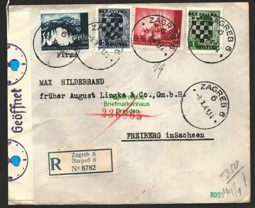 B8778 Kroatien 11, 16, 48, 52 Brief Zagreb verschiedene Zensur Stempel 1941