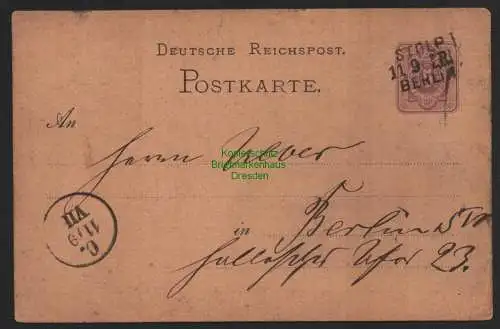 B8830 DR Ganzsache Bahnpost Stolp Berlin 1878