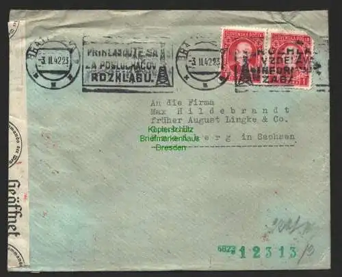 B8789 Slovakei Bratislava 1942 verschiedene Zensur Stempel Oberkommando der