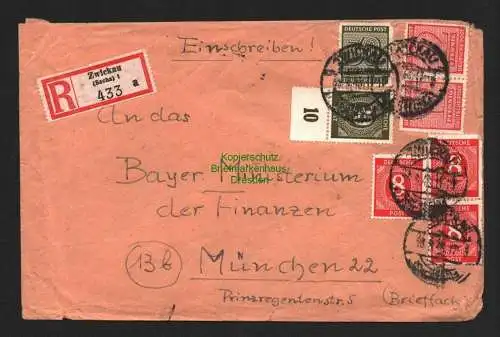 B8420 SBZ 1946 R-Brief Zwickau - München Bayr. Ministerium der Finanzen