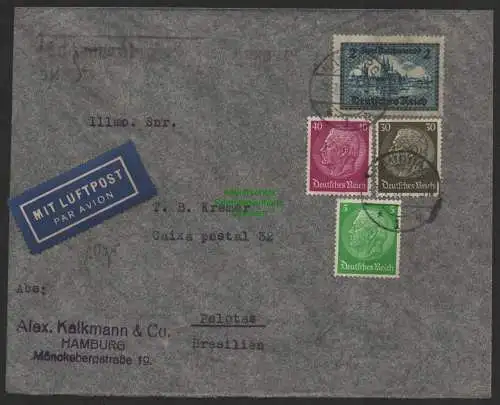 B8943 DR Brief Deutsche Luftpost Europa Südamerika 1934 nach Pelotas Brasilien