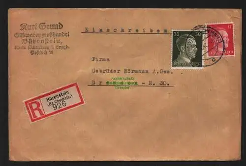 B9034 R-Brief Gebr. Hörmann A.-G. Bärenstein (Bz Chemnitz) 1942 Kurt Grund