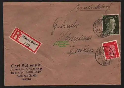 B9006 R-Brief Gebr. Hörmann A.-G. Alsleben 1943 Carl Schenuit  Thams & Garfs