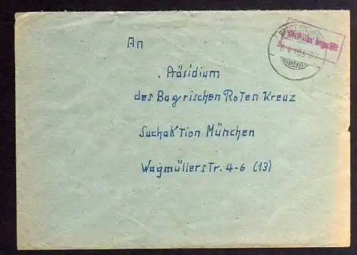 B889 SBZ Brief Gebühr bezahlt 1946 Breitenworbis an Suchdienst München