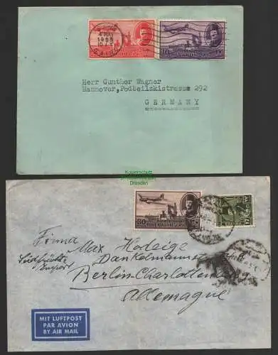 B8973 2x Brief Luftpost Egypt Ägypten Alexandria Cairo nach Berlin Hannover 1955