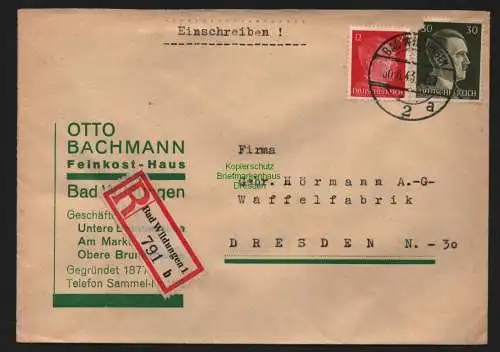 B9031 R-Brief Gebr. Hörmann A.-G. Bad Wildungen 1b 1943 Otto Bachmann Feinkost