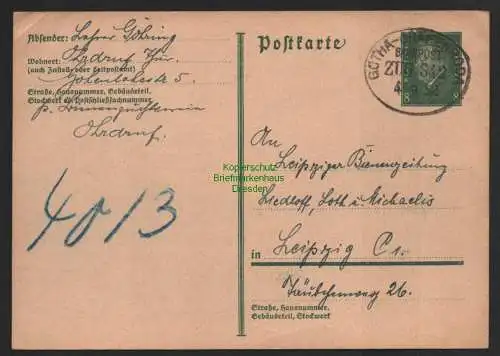 B8848 DR Postkarte Bahnpost Gotha - Gräfenroda 1932 Bienen Zeitung Leipzig