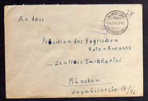 B897 SBZ Brief Gebühr bezahlt 1946 Cursdorf Kr. Rudolstadt an Suchdienst München