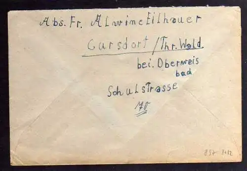 B897 SBZ Brief Gebühr bezahlt 1946 Cursdorf Kr. Rudolstadt an Suchdienst München