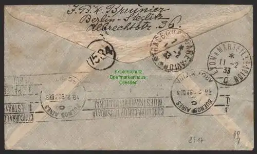 B8917 Brief DR 382 383 Luftpost Berlin Steglitz 1933 nach Buenos Aires