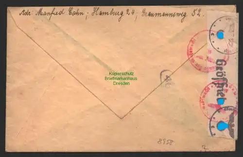 B8958 Brief Hamburg 1942 nach Gand Gent Belgien Zensur OKW