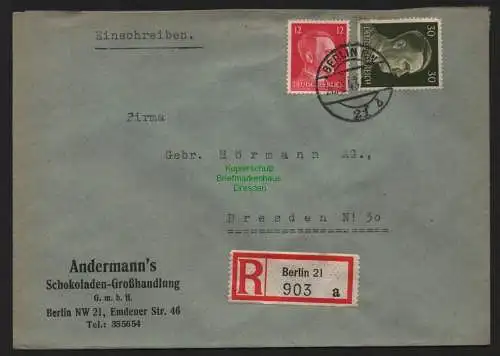 B9065 R-Brief Gebr. Hörmann A.-G. Berlin 21 a 1943 Andermann´s Schokoladen