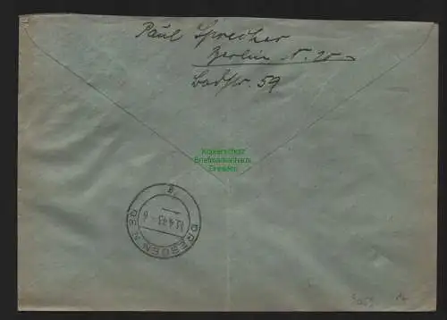 B9059 R-Brief Gebr. Hörmann A.-G. Berlin 20 a 1943 Paul Sprecher Konfitüren u.