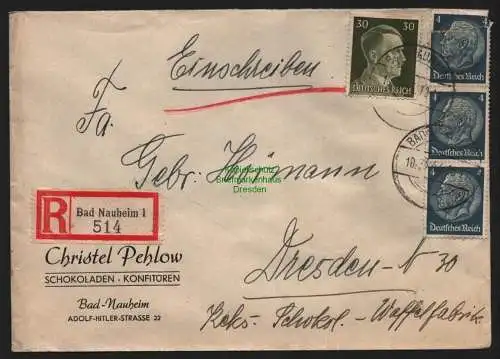 B9027 R-Brief Gebr. Hörmann A.-G. Bad Nauheim 1 1943 Christel Pehlow Schokoladen