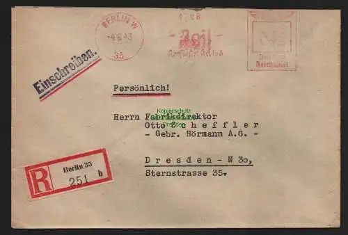 B9088 R-Brief Gebr. Hörmann A.-G. Berlin 35 b 1943 Julius Klinzmann