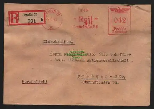 B9087 R-Brief Gebr. Hörmann A.-G. Berlin 35 b 1943 Julius Klinzmann