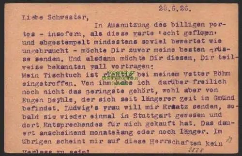 B8888 Deutsches Reich Luftpost 1926 Ganzsache Postamt Stuttgart