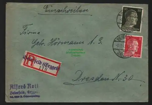 B9041 R-Brief Gebr. Hörmann A.-G. Beierfeld (Erzgeb) Stempel 1942 Alfred Roth