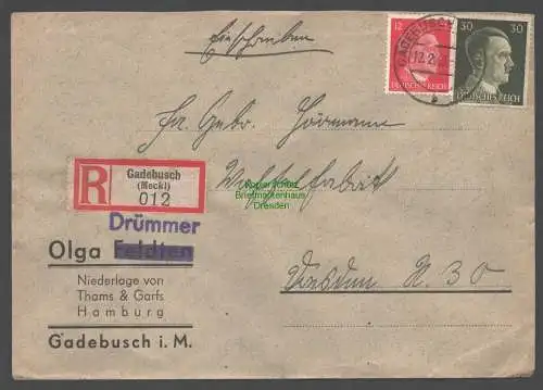 B9346 R-Brief Gebr. Hörmann A.-G. Gadebusch (Meckl) 1943 Thams & Garfs  Hamburg