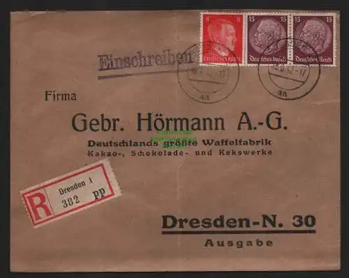 B9253 R-Brief Gebr. Hörmann A.-G. Dresden 1 pp 1942 Der Oberbürgermeister