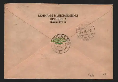 B9290 R-Brief Gebr. Hörmann A.-G. Dresden N 23 c 1943 Lehmann & Leichsenring