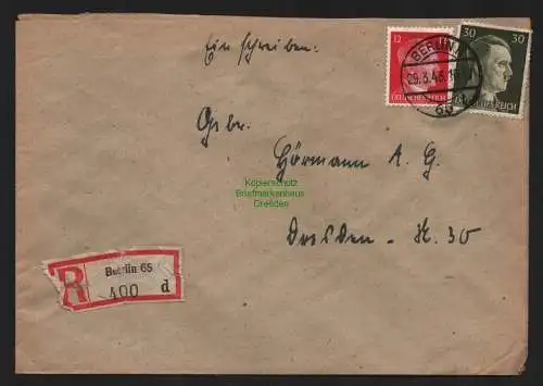 B9131 R-Brief Gebr. Hörmann A.-G. Berlin 65 d 1943 Robert Wesnd