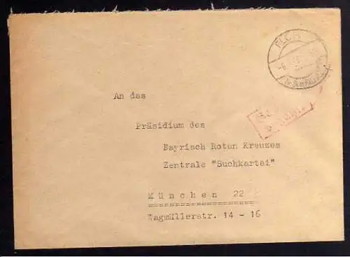 B929 SBZ Brief Gebühr bezahlt 1946 Floh kr. Schmalkalden an Suchdienst München