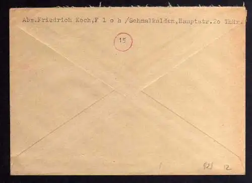 B929 SBZ Brief Gebühr bezahlt 1946 Floh kr. Schmalkalden an Suchdienst München