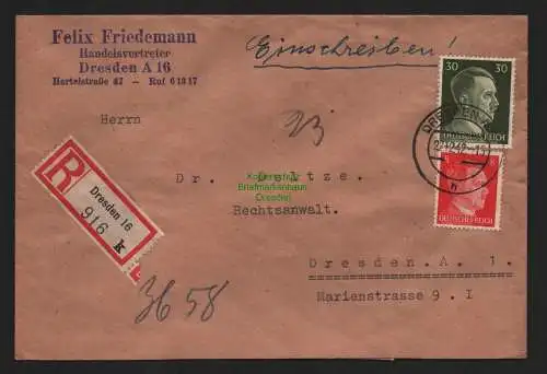 B9256 R-Brief Gebr. Hörmann A.-G. Dresden 16 k 1942 Felix Friedemann Handelsv