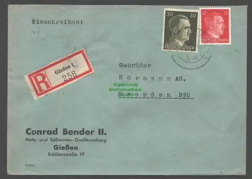 B9358 R-Brief Gebr. Hörmann A.-G. Gießen 1  1943 Conrad Bender II. Hefe- und Süß