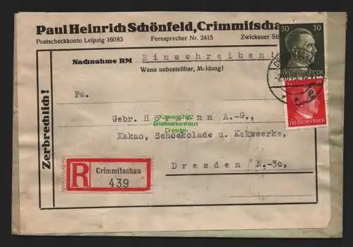 B9240 R-Brief Gebr. Hörmann A.-G. Crimmitschau 1943 Paul Heinrich Schönfeld