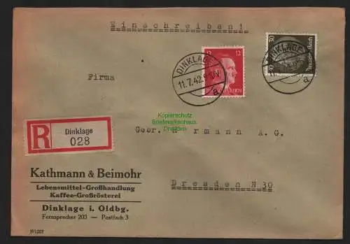 B9250 R-Brief Gebr. Hörmann A.-G. Dinklage 1942 Kathmann & Beimohr Lebensmittel