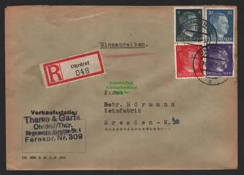 B9637 R-Brief Gebr. Hörmann A.-G. Ohrdruff  1943 Thams & Garfs