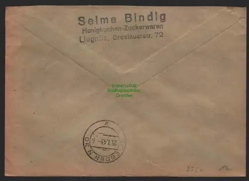 B9551 R-Brief Gebr. Hörmann A.-G. Liegnitz 3 Selma Bindig 1943 Honigkuchen Zucke