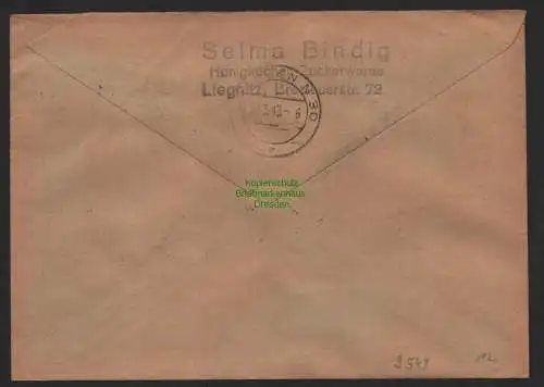 B9549 R-Brief Gebr. Hörmann A.-G. Liegnitz Selma Bindig 1943 Honigkuchen Zucker