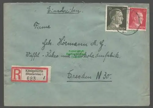 B9490 R-Brief Gebr. Hörmann A.-G. Königshütte (Oberschles) 5 l 1942