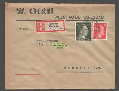 B9445 R-Brief Gebr. Hörmann A.-G. Karlsbad-Fischern a 1943 W. Oertl Welchau