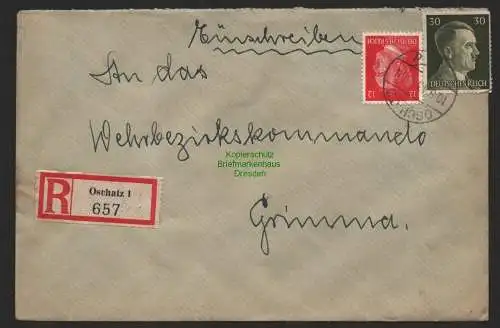 B9645 Oschatz 1  1943 An das Wehrbezirkskommando in Grimma