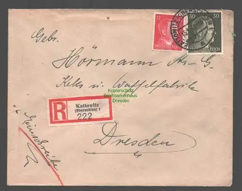 B9450 R-Brief Gebr. Hörmann A.-G. Kattowitz (Oberschles) 1 222 1943