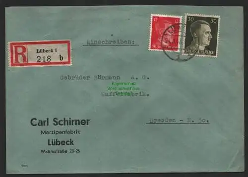 B9560 R-Brief Gebr. Hörmann A.-G. Lübeck 1 b Carl Schirner 1943 Marzipanfabrik